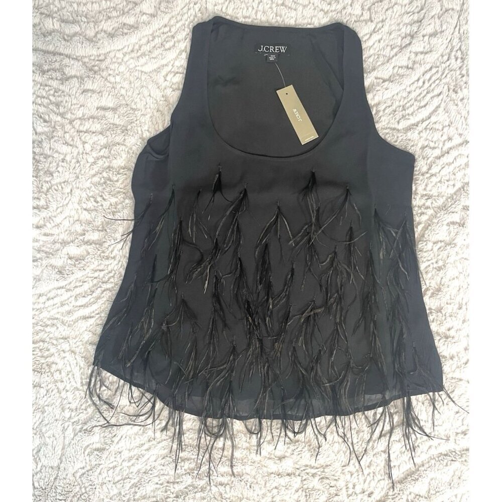 J.Crew NWT Black Feather Embellished Tank Top XXS Cocktail Party Statement Blous